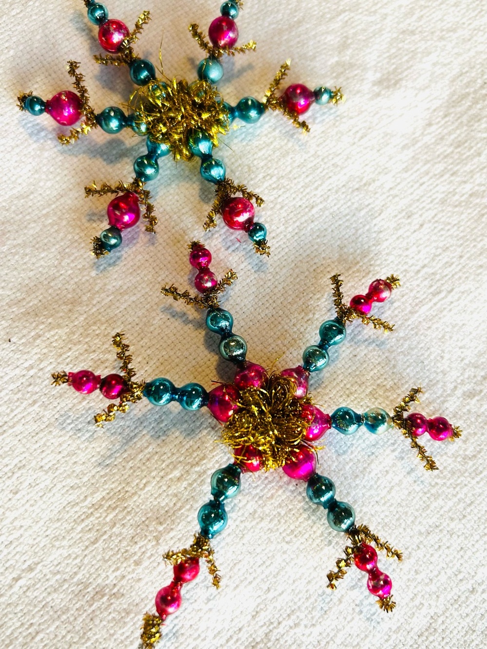 Vintage repurposed mercury, glass bead flowers holiday Christmas ornaments
